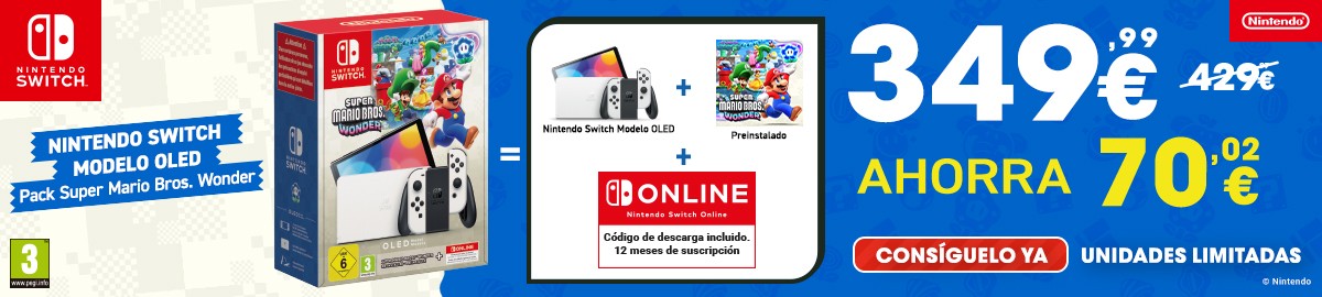 NINTENDO SWITCH OLED BLANCA ESPAÑOLA + SUPER MARIO BROS.WONDER PREINSTALADO + SUSCRIPCIÓN 12 MESES N